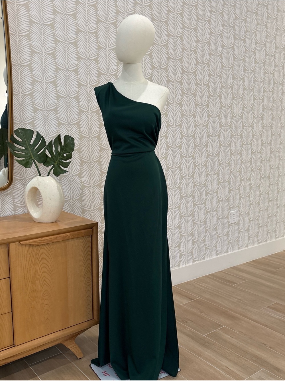 One-Shoulder Forest Green Evening Gown